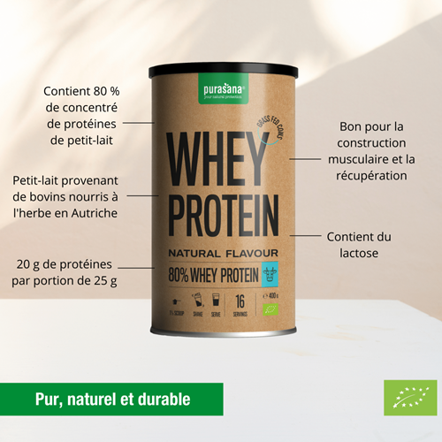 Purasana Whey en Poudre au Petit Lait Nature 400G – Image 2