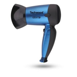 Sèche Cheveux de Voyage pliable Techwood « Rubber Touch » bleu. 2 Vitesses. 1200 W