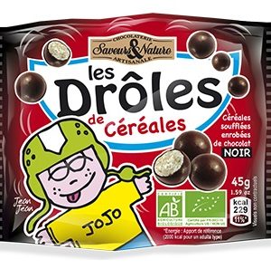 Saveurs et Nature Billes 3 Céréales Enrobées de Chocolat Noir 45G