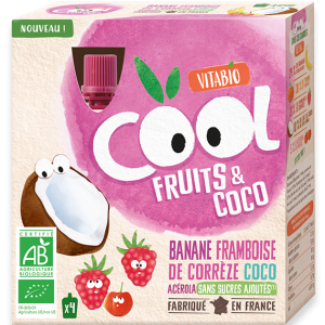 Vitabio Cool Fruits Banane Framboise de Corrèze Coco 4X85G