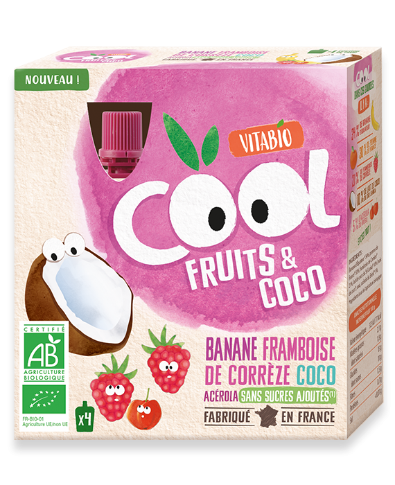 Vitabio Cool Fruits Banane Framboise de Corrèze Coco 4X85G