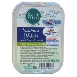 Bonne Nature Sardines Fraîches Emboitées à la Main à l’Huile d’Olive Vierge 115G