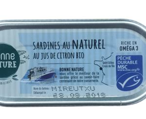 Bonne Nature Sardines au Naturel au Jus de Citron Bio 46G